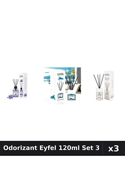 Eyfel Set 3 Odorizant Camera Betisoare 120ml - Lavanda, Ocean, Bumbac