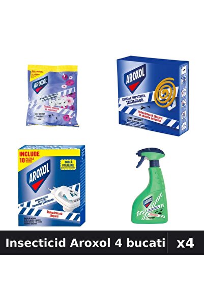 Aroxol Set 4 Insecticid - Pastile 30 buc, Spray 400ml - Anti Gandaci, Tantari...