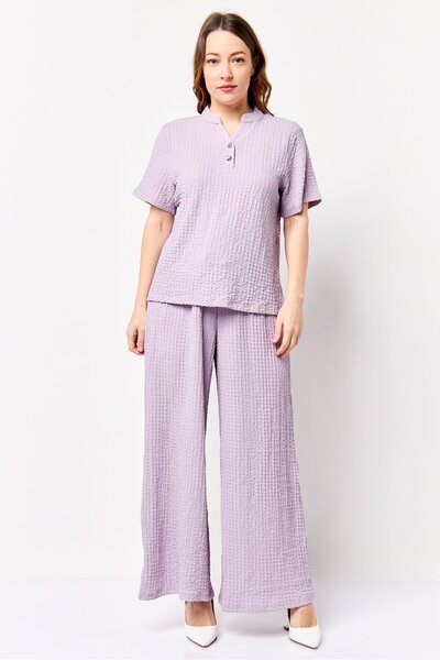 Bebe Women 2 Pcs Textured Shirt And Palazzo Pants Set, Lavender