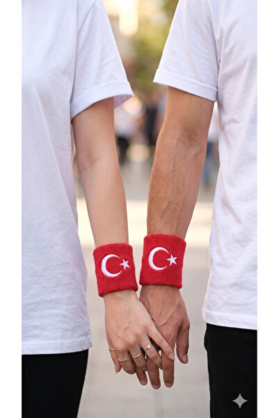 Sibel Günay Butik 5-Piece Moon and Star Themed Red Knitted Towel Bracelet