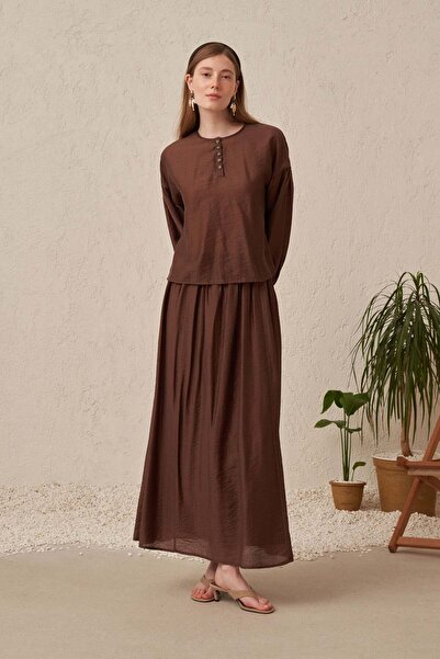 ALLDAY Coffee-Colored Low-Sleeve Short Blouse