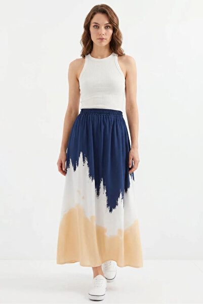 buğrahayalin Women's Patterned Viscose Navy Blue Skirt