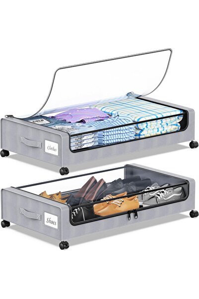 Arabest 2-Pack 60L Under Bed Storage with Wheels,Metal Drawer Bins,Clear Lids...