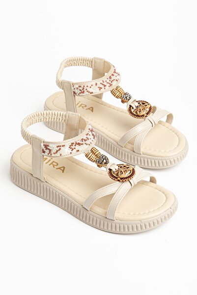 Hayalimdeki Ayakkabı Ceyla Women's Beige Buckle Comfortable Sole Daily Sandals