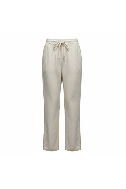 Genaric Women's Beige Linen Blend Straight Leg Drawstring Trousers