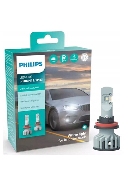 Philips Led H8/H11/H16 Ultinon Pro5100 12/24V, 9W, 5800K, 160% luminozitate, ...