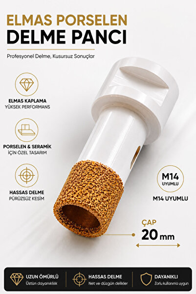 Badem10 Seramik Granit Delme Pançı 20 mm M14 Uyumlu Vakumlu Elmas Kesici Uç P...