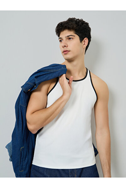 Take Two By Styli Men White Ribbed Tank Top