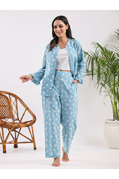Sanskrutihomes By Styli Pack of 3 - Heart Print Cotton Cami, Top and Pyjama Set