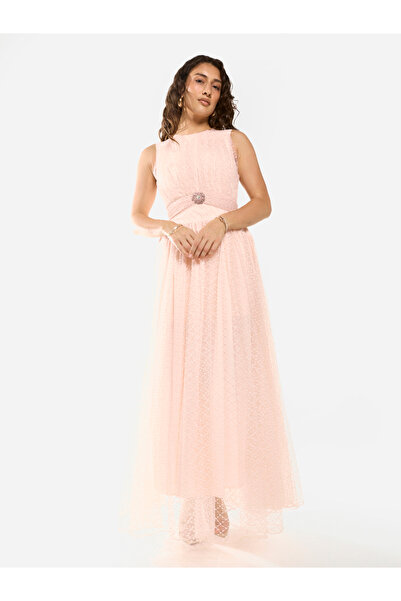 House of Moda By Styli Textured Mesh Overlay Gown Maxi Dress