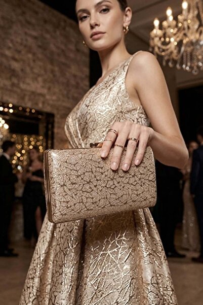 VAROL ÇANTA Varol 233Complex Women's Evening Dress Bag Gold