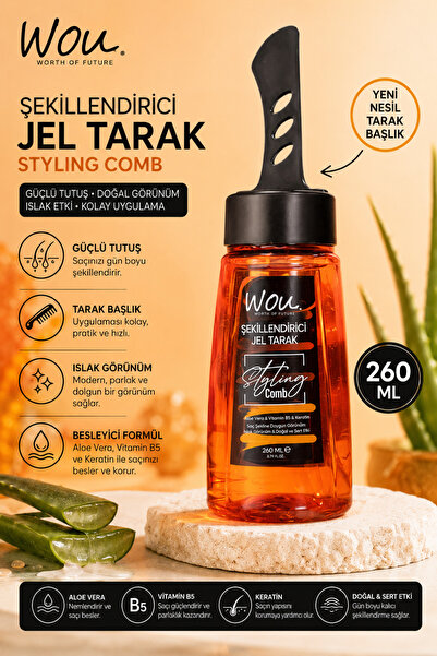 Guis Giyim Ve Kozmetik WOU Styling Comb Şekillendirici Jel Tarak 260 ml | Tarak Başlıklı Saç Jölesi