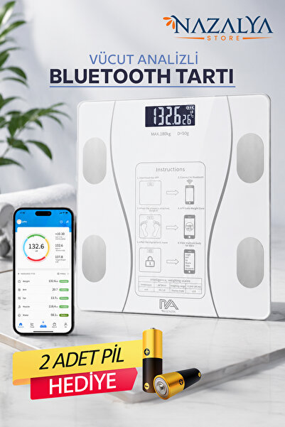 Nazalya Dijital Baskül Yağ Su Kas Vücut Kitle Endeksi Kilo Ölçer Tartı
