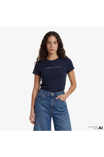 Tommy Hilfiger Tjw Slim Fit Linear Women's Blue T-Shirt Dw0Dw183980G0