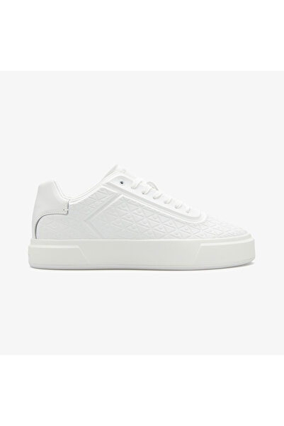 Calvin Klein Erkek Deri CK Logo İşlemeli Düz Rahat Taban Bağcıklı Beyaz Sneaker