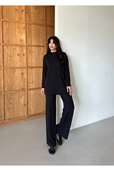 HepsitrentStore Black Knitwear Bottom Top Set