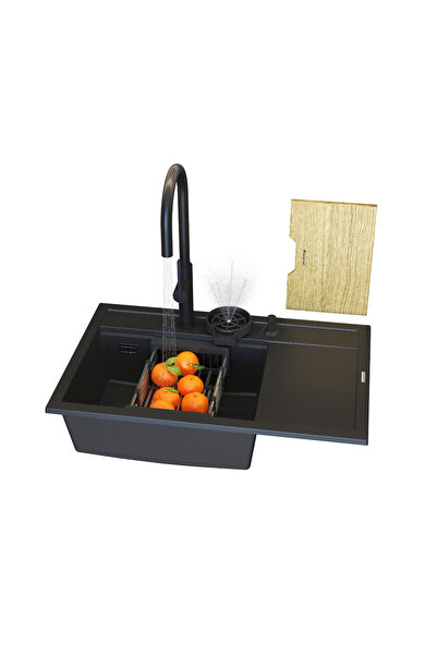 Granitan Chiuveta Granit Scandinav Farmhouse Negru, cu baterie Prati extracti...