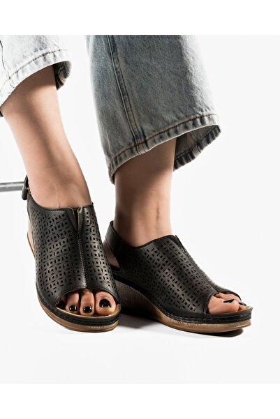 ALOGO Women's Black Sandals Made of VATA Ecological Leather