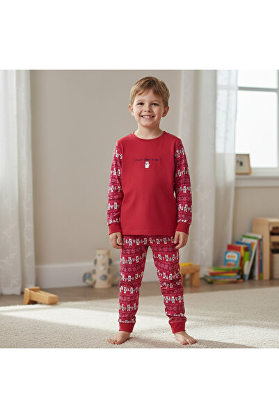 BONBON Children's Teddy Bear Printed Red Color 2-Piece Set Cb1012