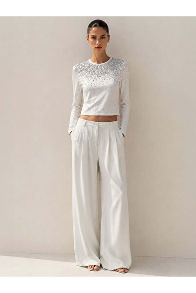 RİVUS Core Wide Leg Pleated Trousers - White