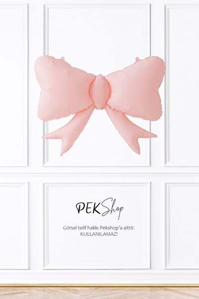 PEKSHOP Pastel Pembe Fiyonk Folyo Balon 60x80 Pembe Fiyonk Kurdele Folyo Balon
