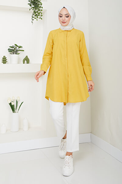 EnModa Women's Terrycotton Hidden Button Boyfriend Hijab Shirt