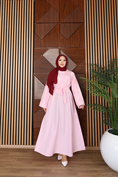MiraMore Butik Women's Belt Detailed Hijab Dress Long Sleeve Loose Cut Dress