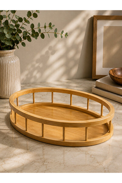 YzHome Bambu Oval Küçük Boy Servis Tepsisi Sunum Tepsi 36*25cm