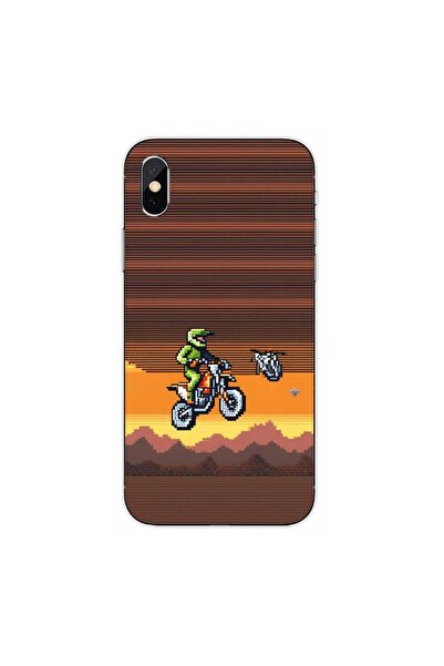 OEM Husa compatibila cu Apple iPhone X Silicon Gel Tpu Model Pixel Art Motorc...