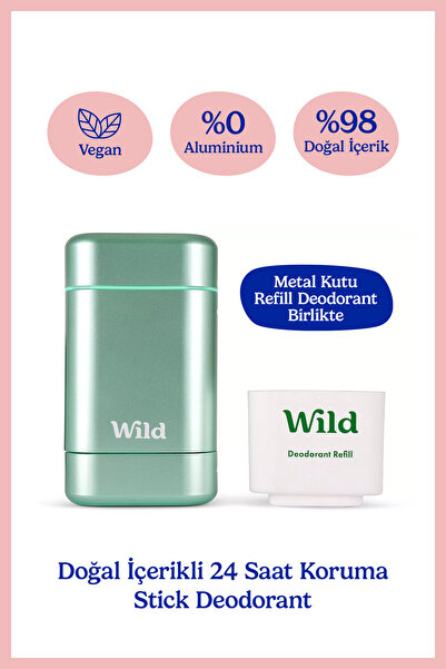 WILD %98 Natural Stick Deodorant Kutu + Refill Fresh - Aqua Case + Fresh Cott...