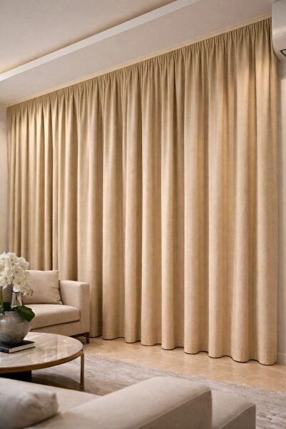 WAVES Modern Beige Window Curtain with Accessories, Elegant Single Layer Fabr...