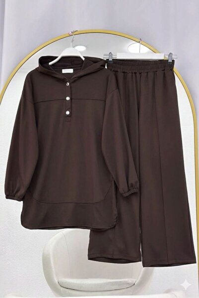 VOLT CLOTHİNG Kapüşonlu Düğme Detaylı Pantolonlu Takım