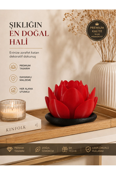 zulya Lotus Mumluk LED Işıklı Dekoratif Masa Üstü Biblo | Modern Minimalist P...