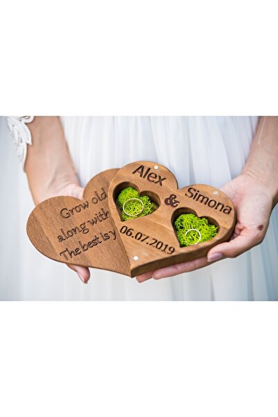 OEM Wooden heart wedding ring box