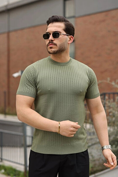 Generic Brand Men's Corded Fabric Crew Neck Knitwear T-Shirt