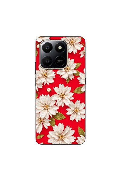 OEM Θήκη συμβατή με Honor X7d, από σιλικόνη gel TPU, με λευκά λουλούδια σε κό...