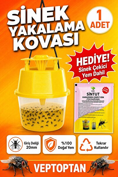 vettoptan Sinek Yakalama Kovası 1 Adet + Hediye Karasinek Çekici Yem Elektrik...