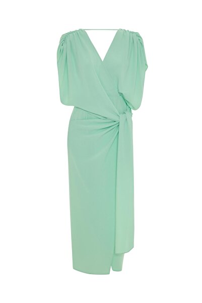 KAMEYA DRAPE DETAYLI MİDİ ELBİSE