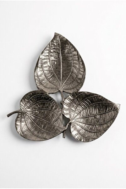 Sembol 3-Piece Leaf Plate Silver - Metallic Decorative Presentation Tray & Sn...