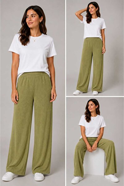 neocotton Women's Palazzo Trousers with Wrinkled Texture and Comfortable Fit