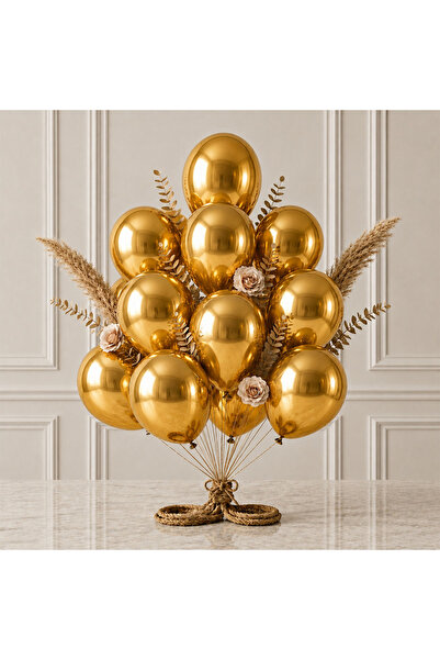 BeySüS Gold Color Latex Metallic Balloon (30 cm) - 12 Pieces
