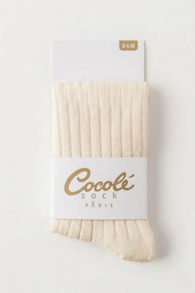 COCOLE SOCKS Kız Bebek Külotlu Çorabı Pamuklu Ekru Derby Çizgili 0-24 Ay