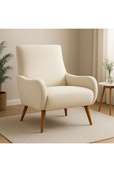 homejoyz Armchair Chenille Fabric and Suede Wood-Beige-Laura-76X80X95 cm