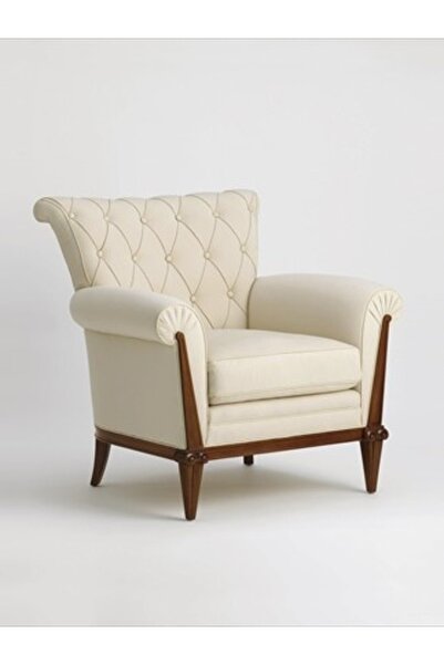 homejoyz Armchair Linen Fabric and Svedy Wood-Beige and Brown-Silva-89X86X88 cm