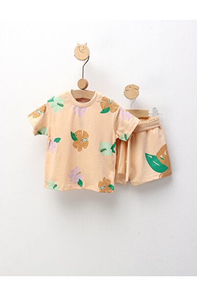 MiniKids Summer Top Bottom Set , Butterflies and Flowers, cream
