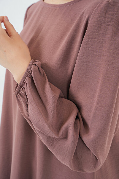 buğrahayalin Women's Round Neck Long Sleeve Wide Leg Dusty Rose Tunic Pants B...