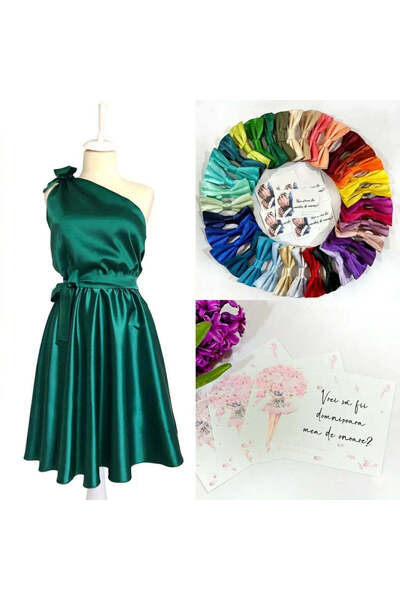 BRANDLESS Bridesmaid Dress with Bow Tie and Invitations Top Bottom Set