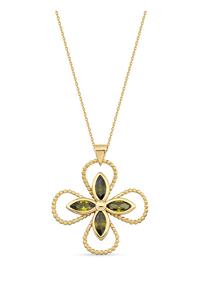 ORENA JEWELRY Emerald Flower 14 Ayar Altın Kadın Kolye
