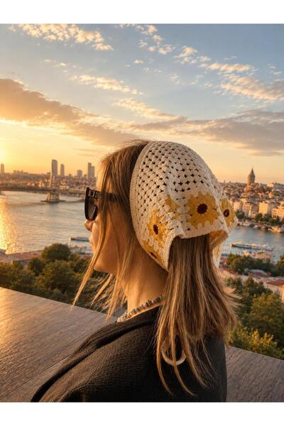sema aksesuar Knitted Floral Motif Handmade Bandana - Knitted Hair Accessory ...