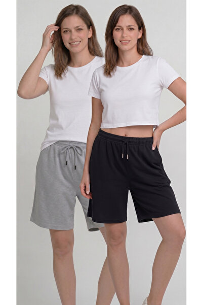 Leopars Kadın 2'Li Paket Basic Oversize Bermuda Şort Minimal Stil